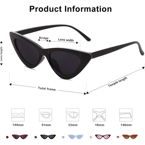 ❤️Women Black Retro Vintage Narrow Sunglasses Clout Goggles Plastic Frame Cardi - Picture 2 of 5